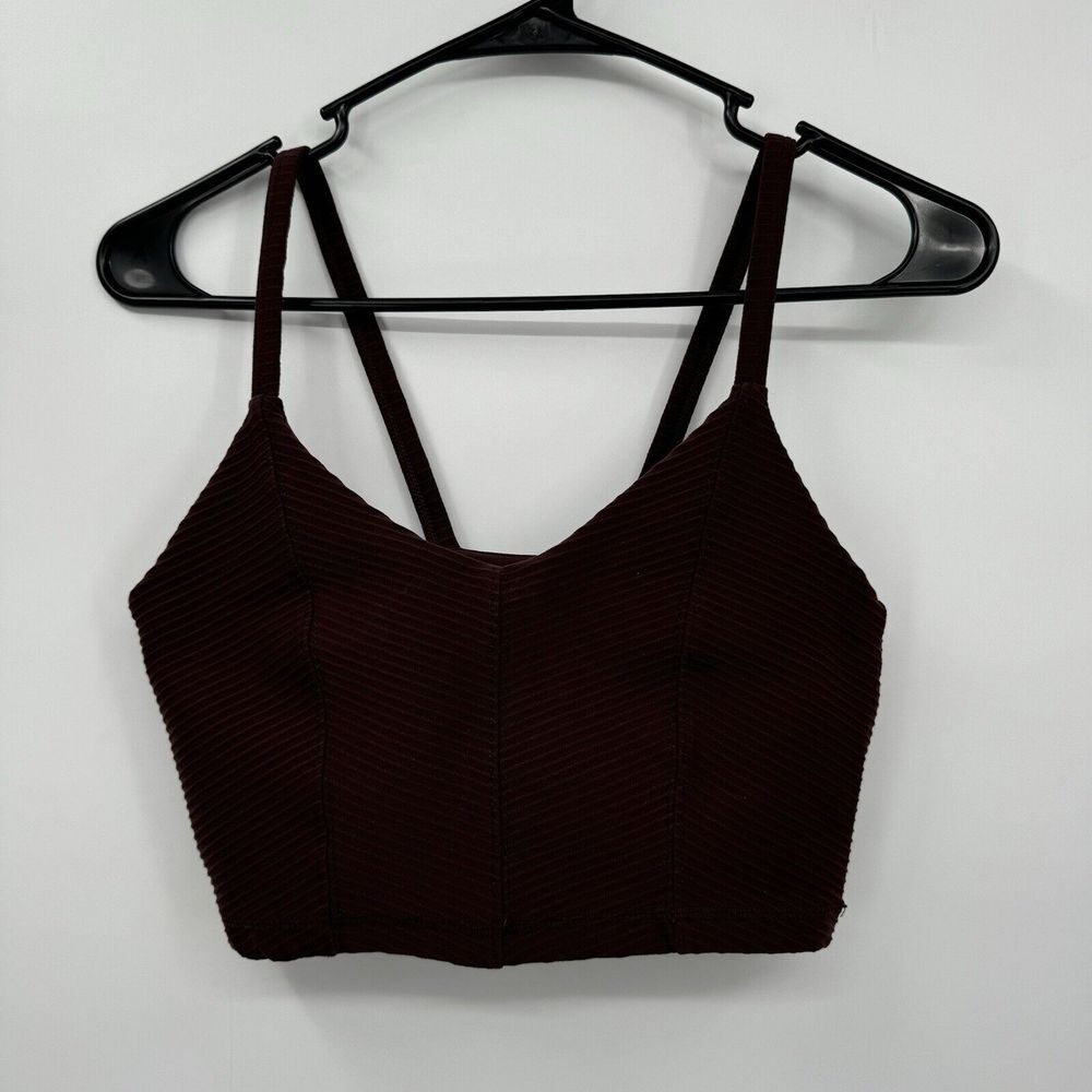 Glyder Small Ribbed Crop Top Women Plum Crossover Back V-Neck Activewear‎